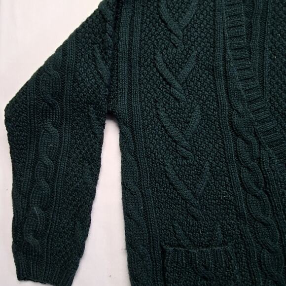Vintage L.L. Bean Wool Cardigan Cable Knit Green Button Womens Small Sweater - Picture 6 of 12
